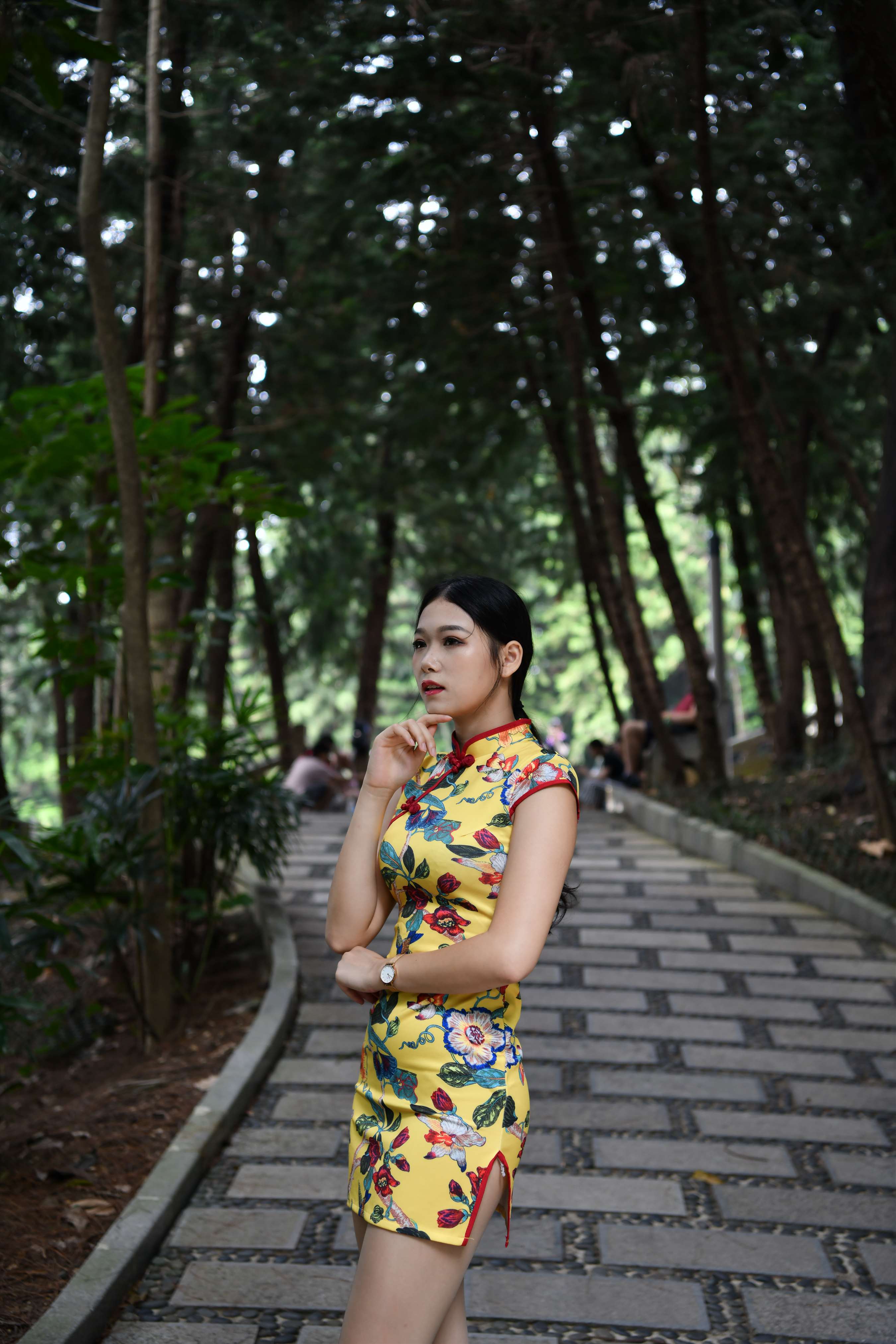 《旗袍小姐姐在凉亭乘凉》作品图